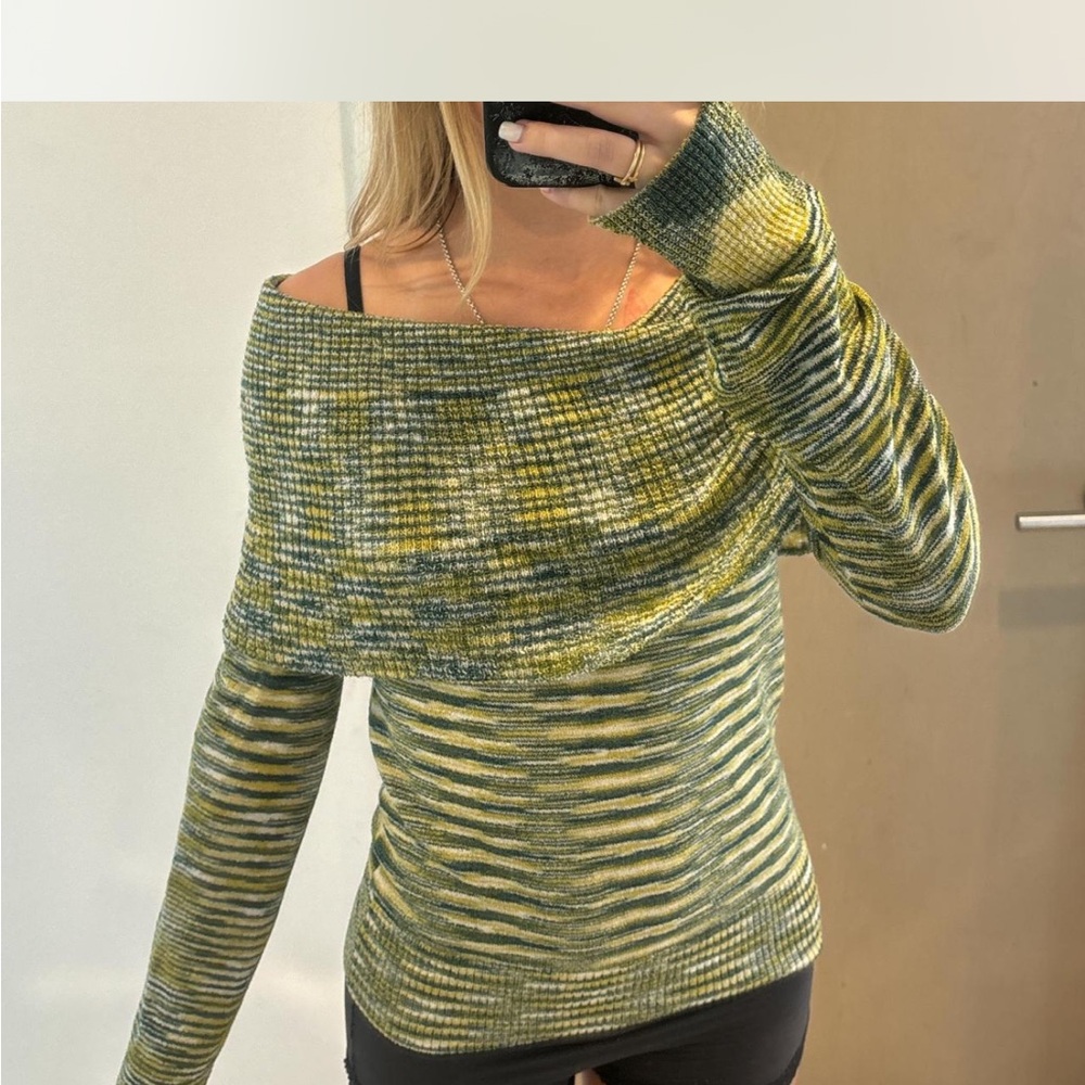 BCBGMaxAzria Olive Off-Shoulder Sweater